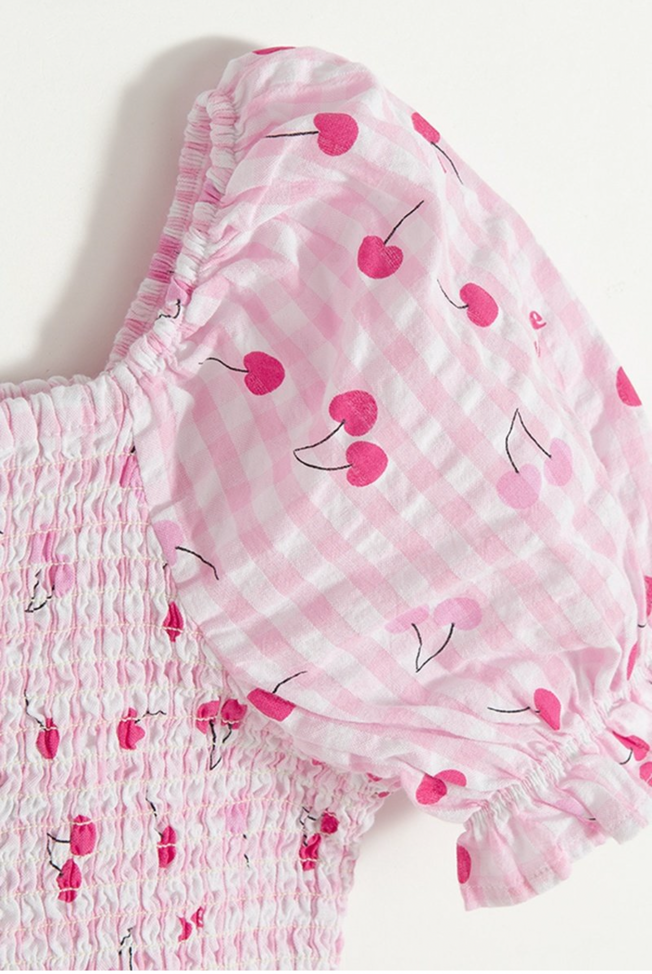 🍒 Blouse Fille Vichy & Cerises – 100% Coton